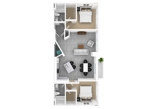 2 Bed 2 Bath, 1,374 sq ft, Olive Floorplan at The Whit in Indianapolis, IN 46204